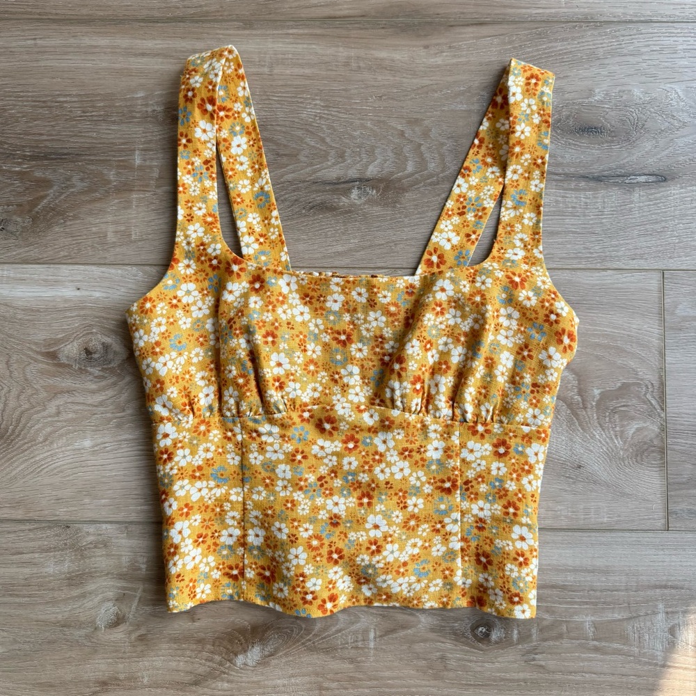 Reformation Yellow Floral Crop Top